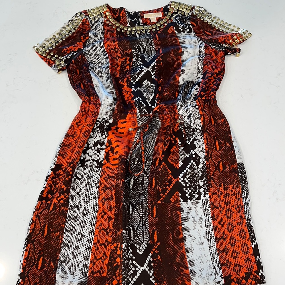 Michael Kors Snake Print Dress with Gold Embellishments